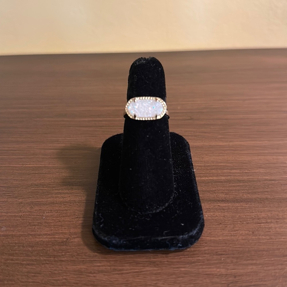 Kendra Scott Vintage Goldtone White Iridescent Drusy Ella Ring Size 6